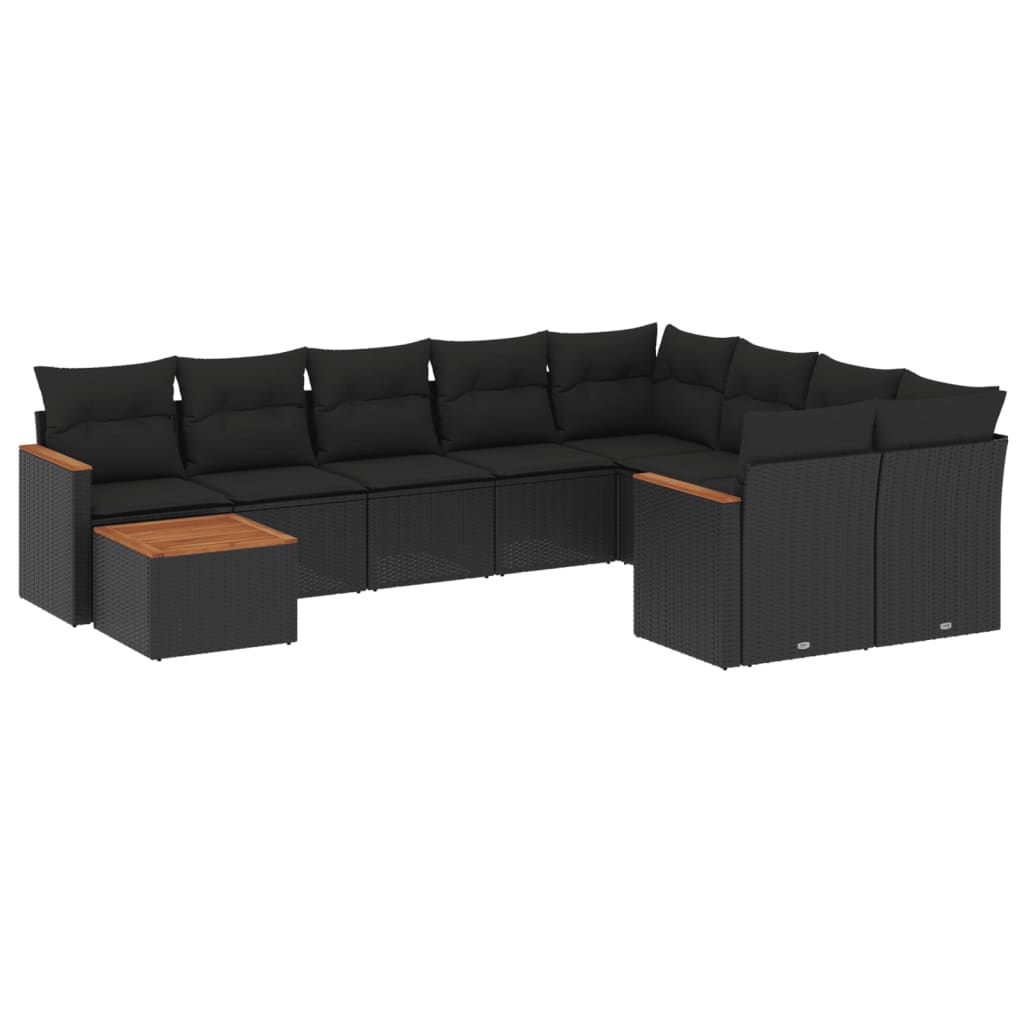 10-tlg. Garten-Sofagarnitur mit Kissen Schwarz Poly Rattan - Pazzar.ch