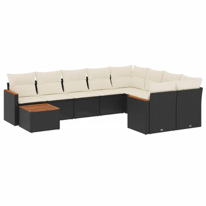 10-tlg. Garten-Sofagarnitur mit Kissen Schwarz Poly Rattan - Pazzar.ch