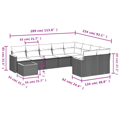 10-tlg. Garten-Sofagarnitur mit Kissen Grau Poly Rattan - Pazzar.ch