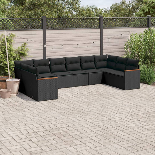 10-tlg. Garten-Sofagarnitur mit Kissen Schwarz Poly Rattan - Pazzar.ch