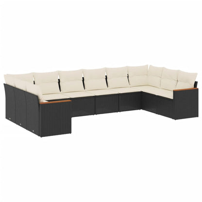 10-tlg. Garten-Sofagarnitur mit Kissen Schwarz Poly Rattan - Pazzar.ch