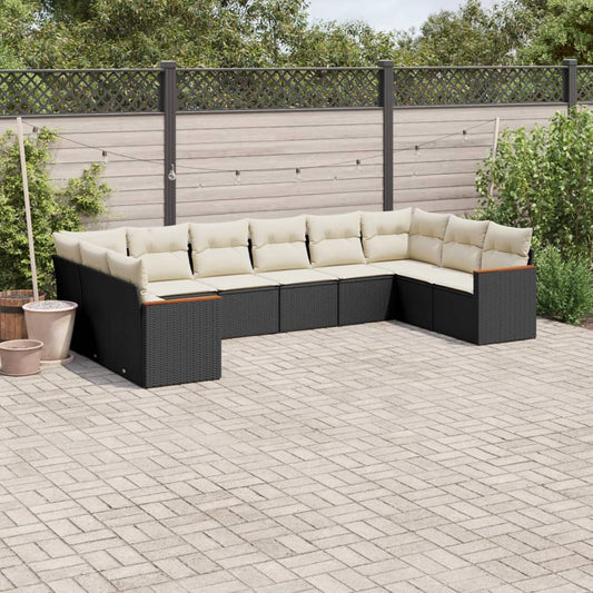 10-tlg. Garten-Sofagarnitur mit Kissen Schwarz Poly Rattan - Pazzar.ch