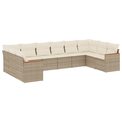 10-tlg. Garten-Sofagarnitur mit Kissen Beige Poly Rattan - Pazzar.ch