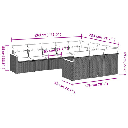 10-tlg. Garten-Sofagarnitur mit Kissen Schwarz Poly Rattan - Pazzar.ch