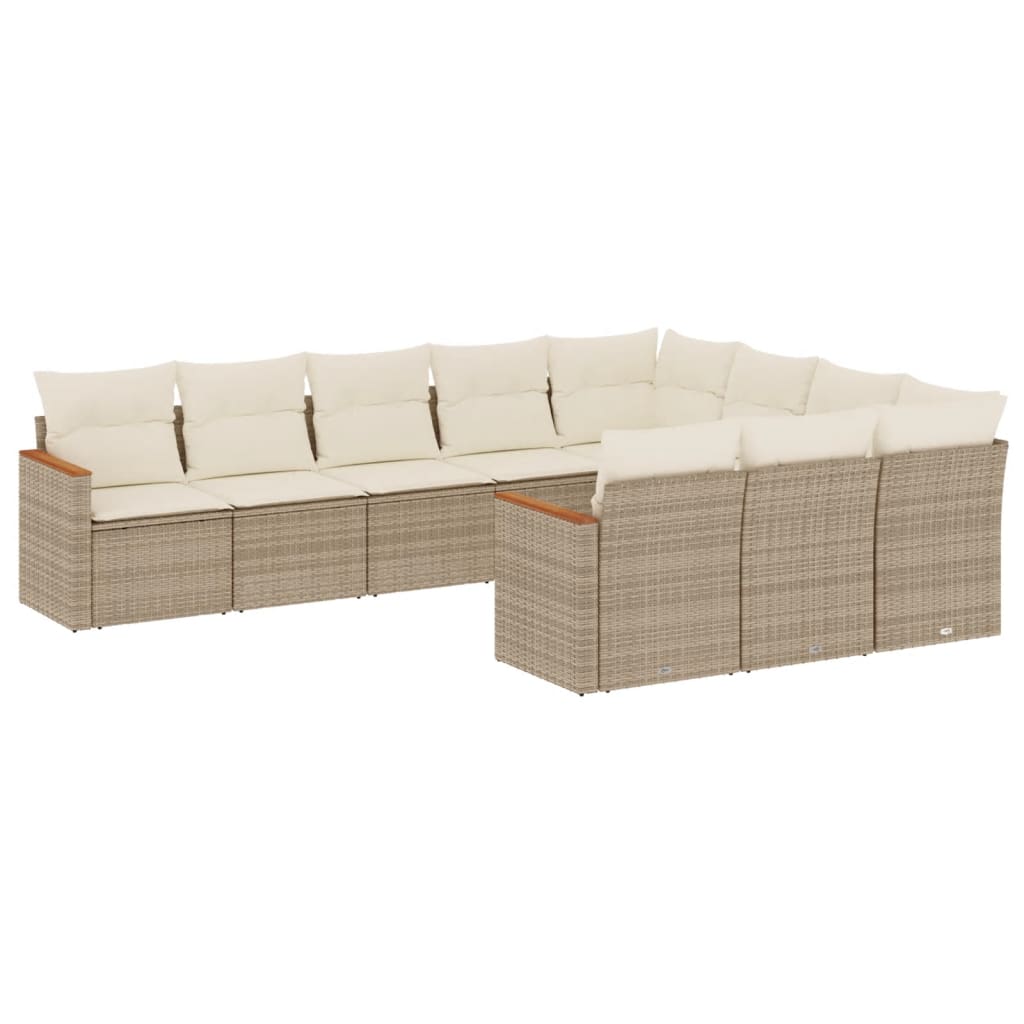 10-tlg. Garten-Sofagarnitur mit Kissen Beige Poly Rattan - Pazzar.ch