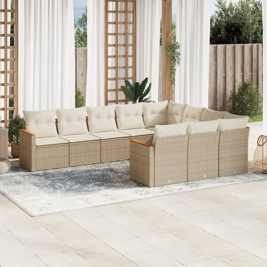 10-tlg. Garten-Sofagarnitur mit Kissen Beige Poly Rattan - Pazzar.ch