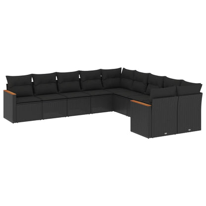 10-tlg. Garten-Sofagarnitur mit Kissen Schwarz Poly Rattan - Pazzar.ch