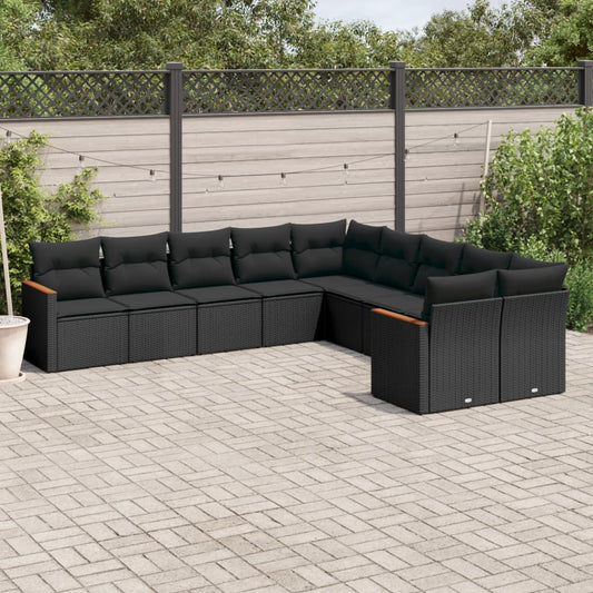 10-tlg. Garten-Sofagarnitur mit Kissen Schwarz Poly Rattan - Pazzar.ch