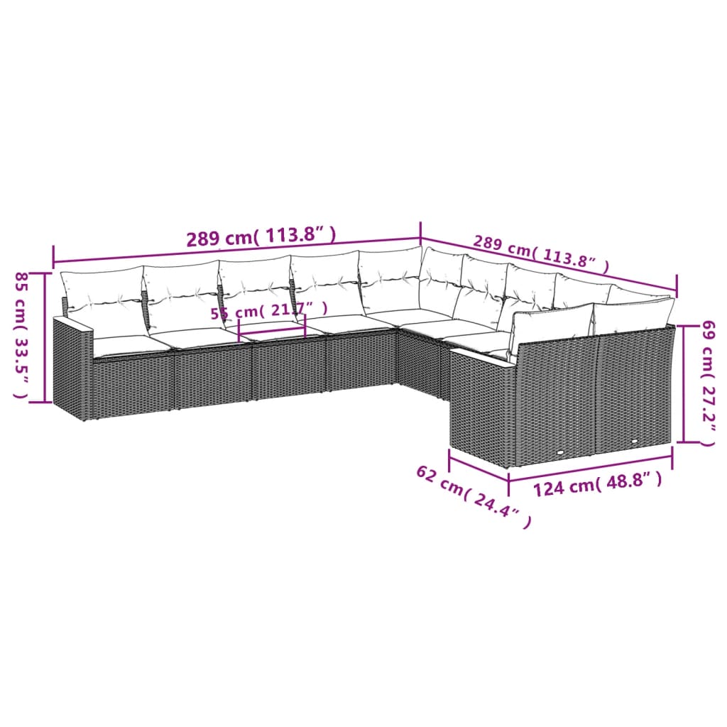 10-tlg. Garten-Sofagarnitur mit Kissen Schwarz Poly Rattan - Pazzar.ch