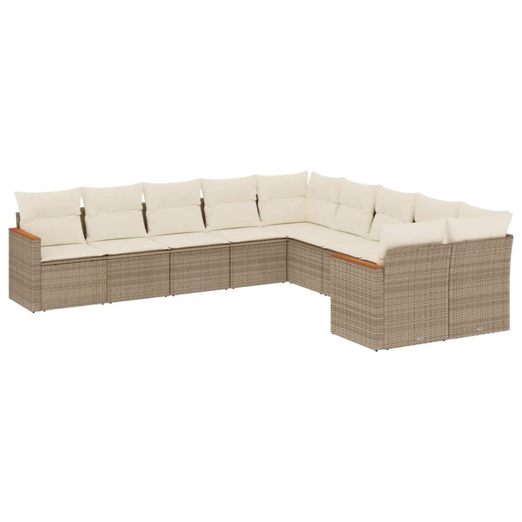 10-tlg. Garten-Sofagarnitur mit Kissen Beige Poly Rattan - Pazzar.ch