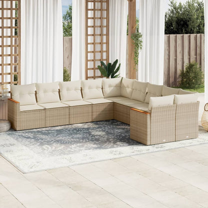 10-tlg. Garten-Sofagarnitur mit Kissen Beige Poly Rattan - Pazzar.ch