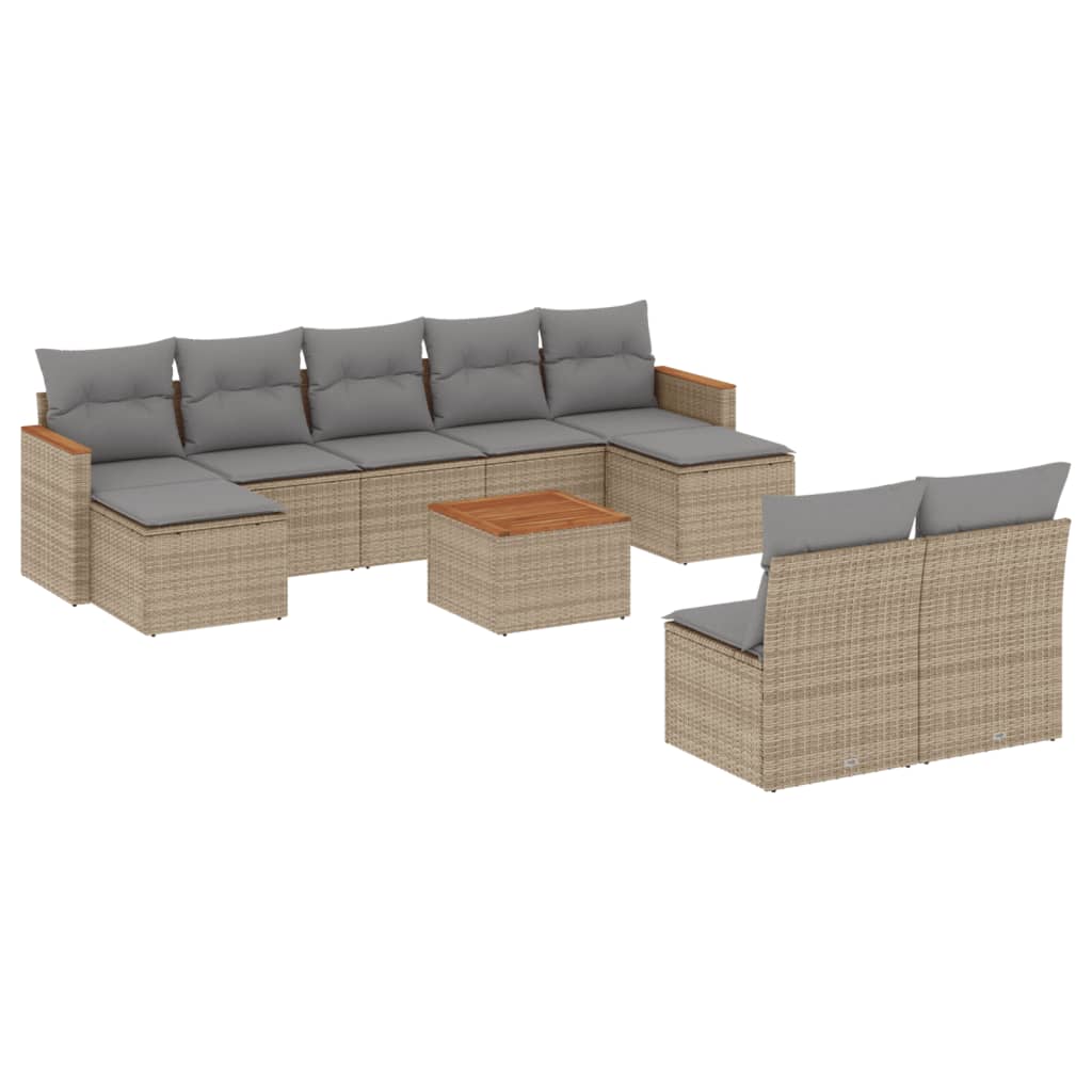 10-tlg. Garten-Sofagarnitur mit Kissen Beige Poly Rattan - Pazzar.ch