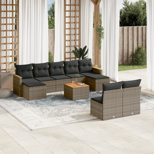 10-tlg. Garten-Sofagarnitur mit Kissen Grau Poly Rattan - Pazzar.ch