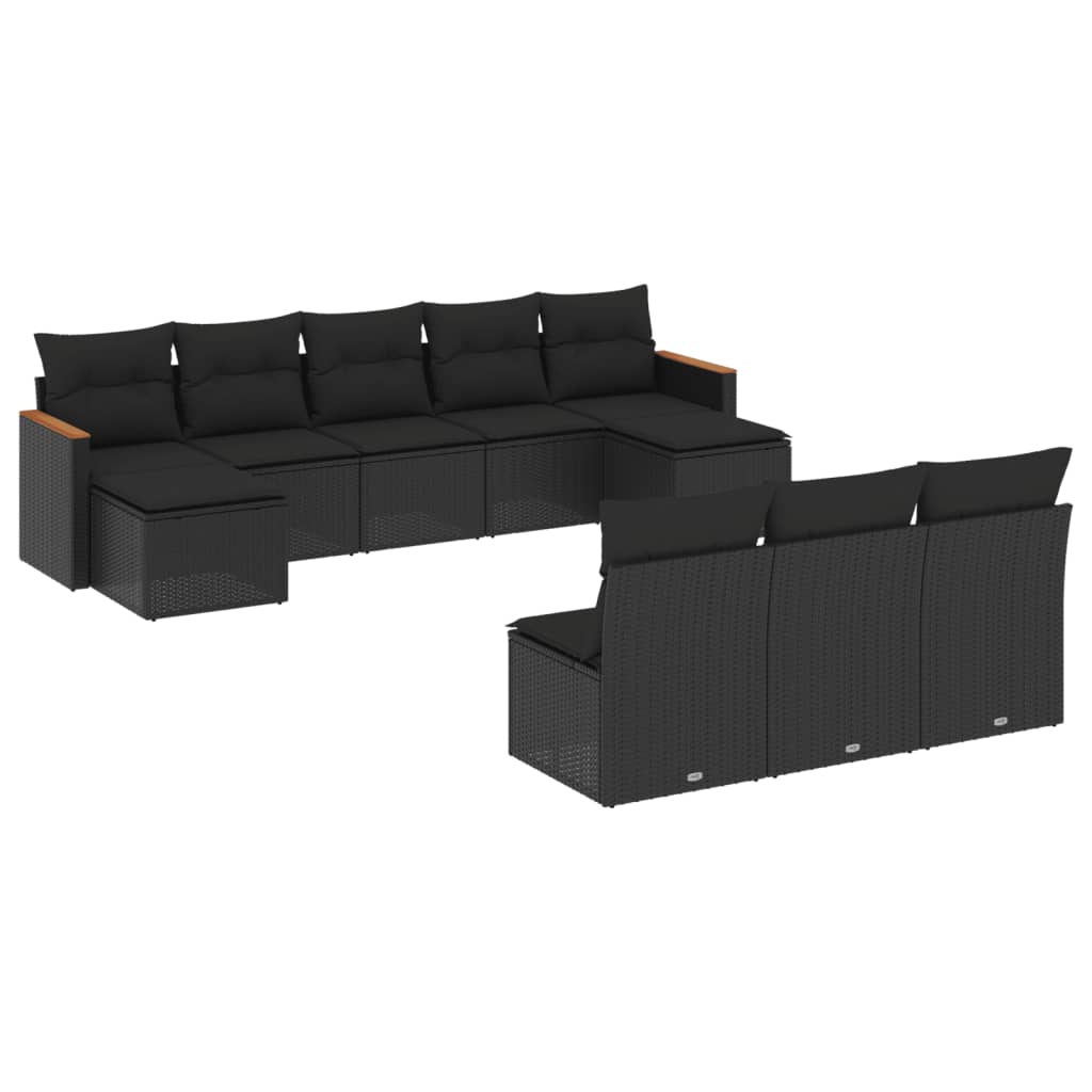 10-tlg. Garten-Sofagarnitur mit Kissen Schwarz Poly Rattan - Pazzar.ch