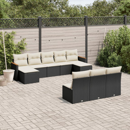 10-tlg. Garten-Sofagarnitur mit Kissen Schwarz Poly Rattan - Pazzar.ch