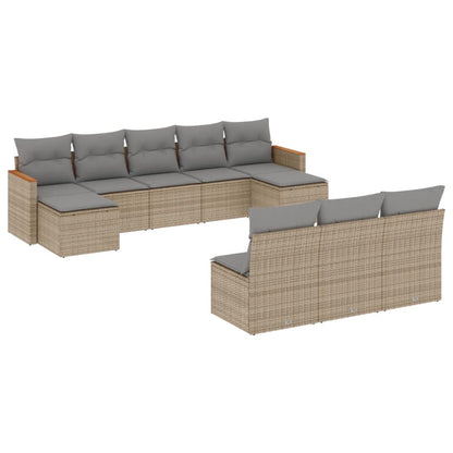 10-tlg. Garten-Sofagarnitur mit Kissen Beige Poly Rattan - Pazzar.ch