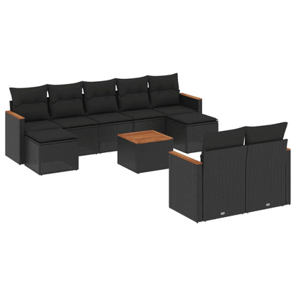 10-tlg. Garten-Sofagarnitur mit Kissen Schwarz Poly Rattan - Pazzar.ch