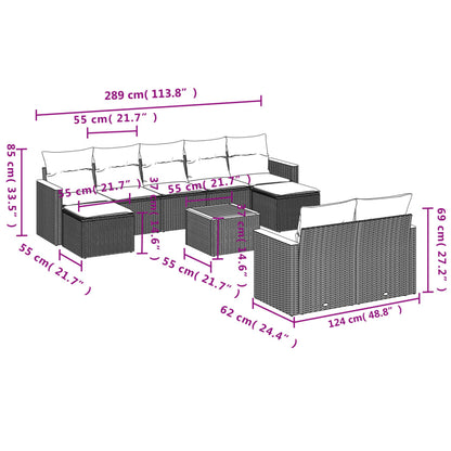 10-tlg. Garten-Sofagarnitur mit Kissen Schwarz Poly Rattan - Pazzar.ch