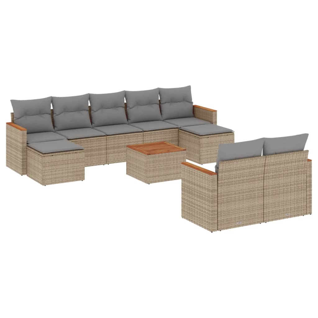 10-tlg. Garten-Sofagarnitur mit Kissen Beige Poly Rattan - Pazzar.ch