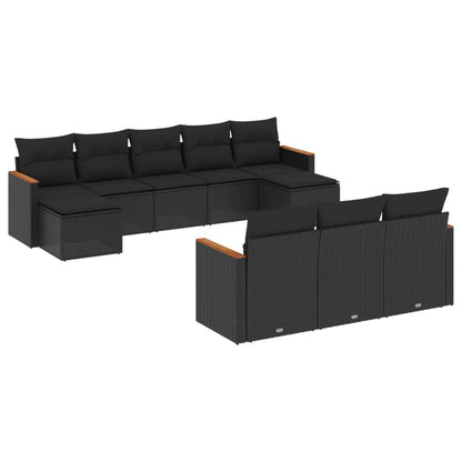 10-tlg. Garten-Sofagarnitur mit Kissen Schwarz Poly Rattan - Pazzar.ch