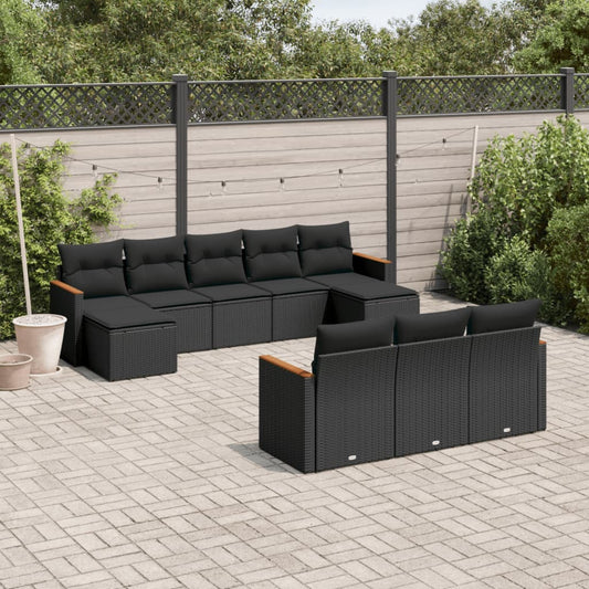 10-tlg. Garten-Sofagarnitur mit Kissen Schwarz Poly Rattan - Pazzar.ch