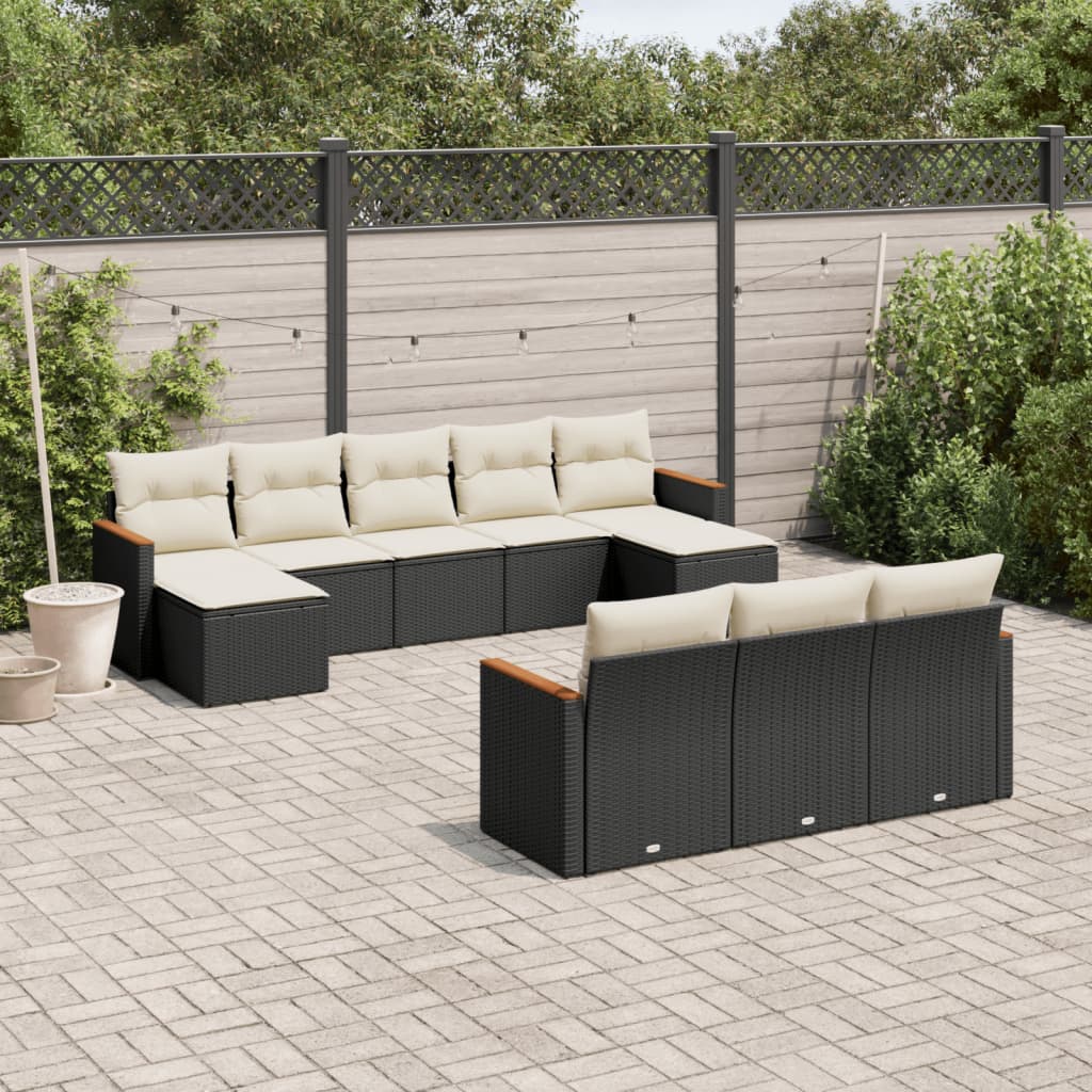 10-tlg. Garten-Sofagarnitur mit Kissen Schwarz Poly Rattan - Pazzar.ch