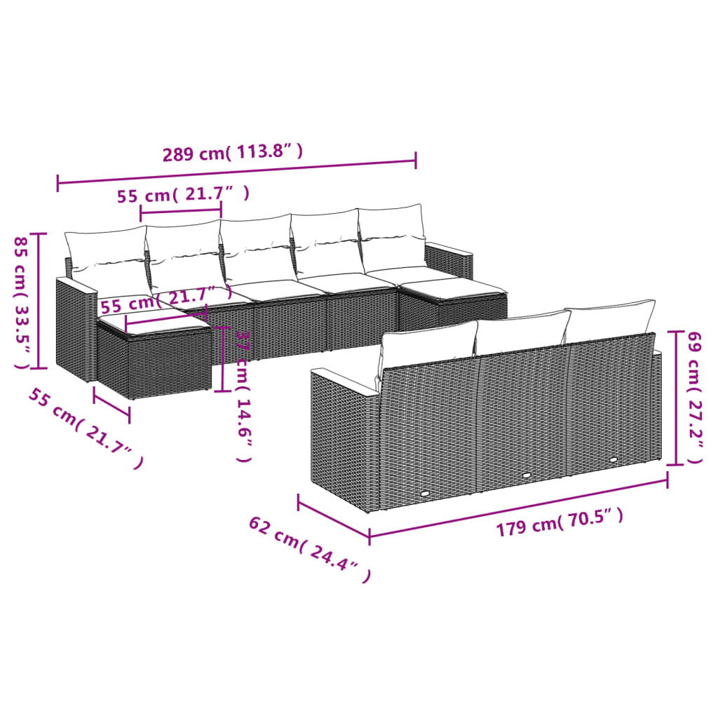 10-tlg. Garten-Sofagarnitur mit Kissen Beige Poly Rattan - Pazzar.ch