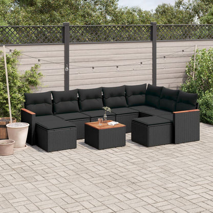 10-tlg. Garten-Sofagarnitur mit Kissen Schwarz Poly Rattan - Pazzar.ch