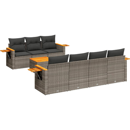8-tlg. Garten-Sofagarnitur mit Kissen Grau Poly Rattan - Pazzar.ch