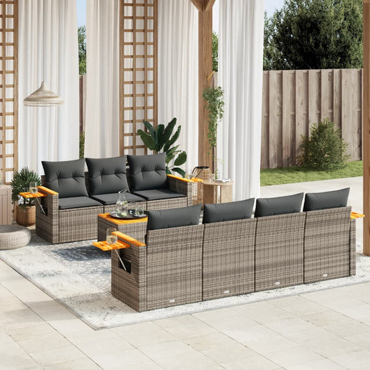 8-tlg. Garten-Sofagarnitur mit Kissen Grau Poly Rattan - Pazzar.ch
