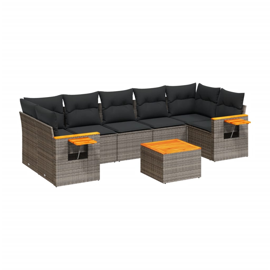 8-tlg. Garten-Sofagarnitur mit Kissen Grau Poly Rattan - Pazzar.ch