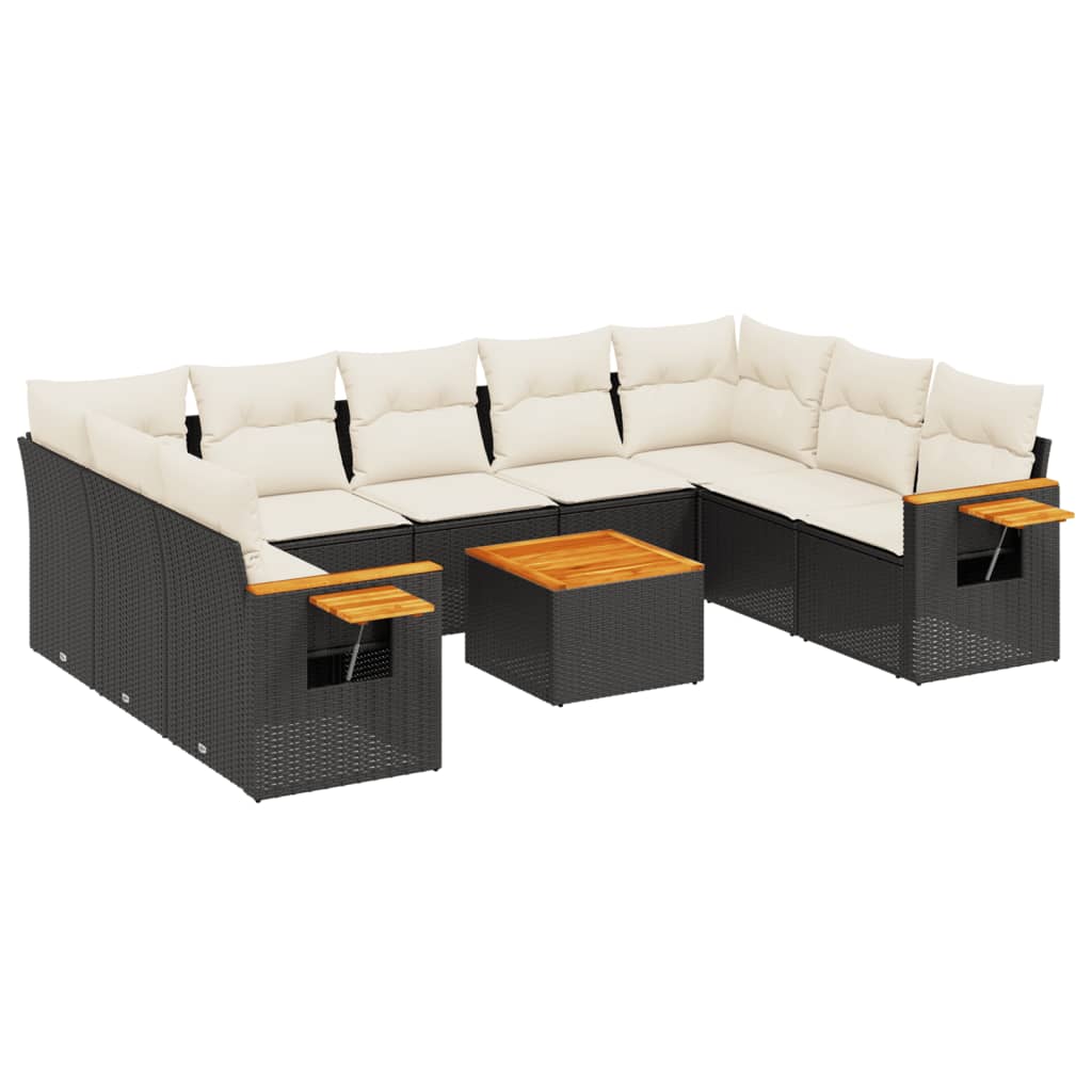 10-tlg. Garten-Sofagarnitur mit Kissen Schwarz Poly Rattan - Pazzar.ch