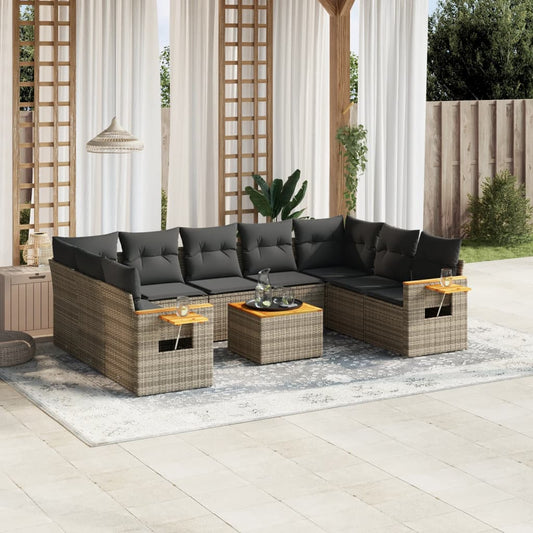 10-tlg. Garten-Sofagarnitur mit Kissen Grau Poly Rattan - Pazzar.ch