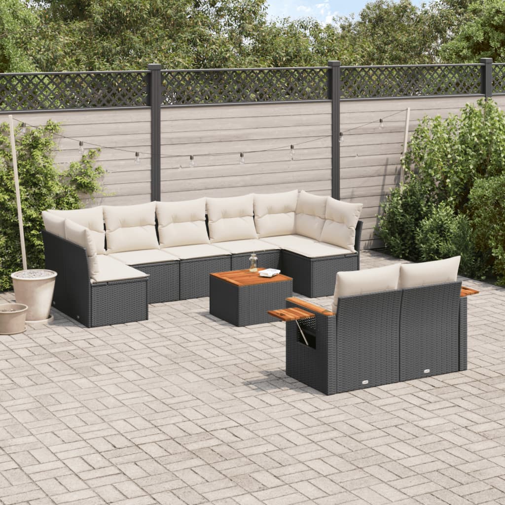 10-tlg. Garten-Sofagarnitur mit Kissen Schwarz Poly Rattan - Pazzar.ch