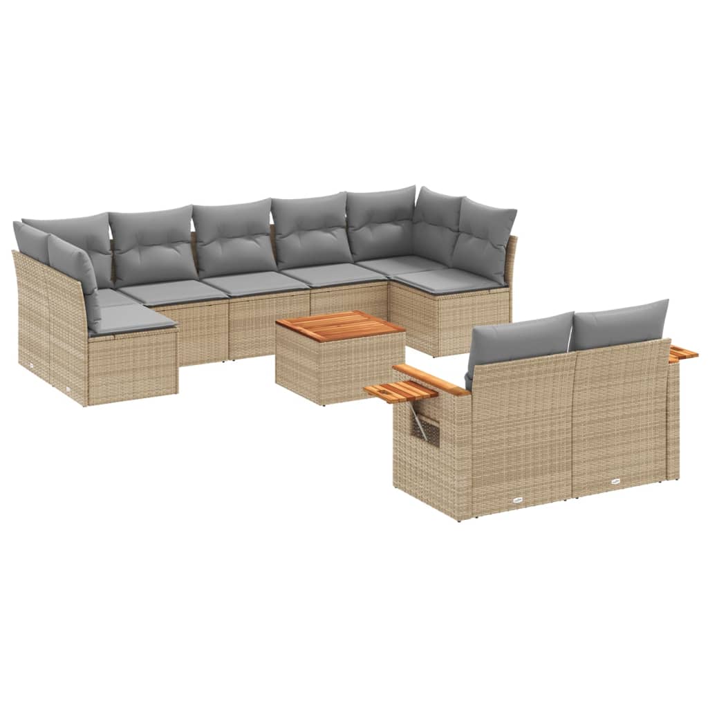 10-tlg. Garten-Sofagarnitur mit Kissen Beige Poly Rattan - Pazzar.ch