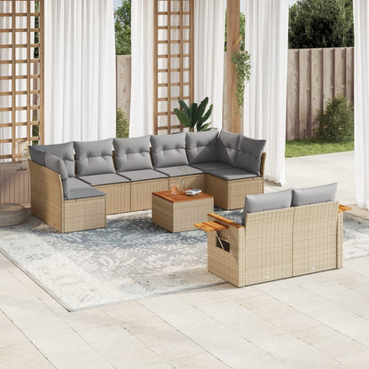 10-tlg. Garten-Sofagarnitur mit Kissen Beige Poly Rattan - Pazzar.ch