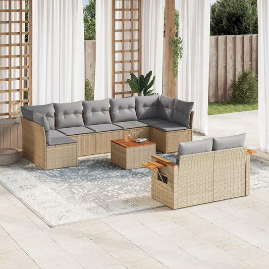 10-tlg. Garten-Sofagarnitur mit Kissen Beige Poly Rattan - Pazzar.ch