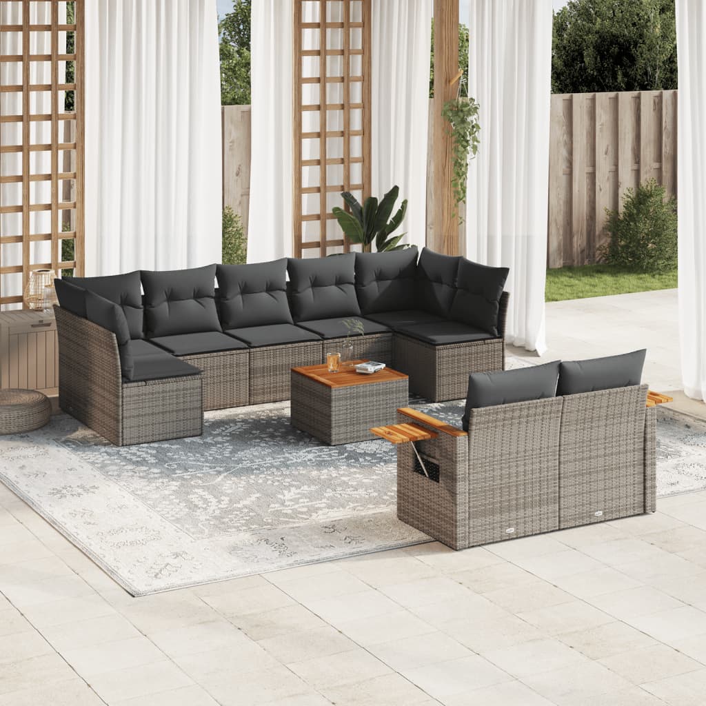 10-tlg. Garten-Sofagarnitur mit Kissen Grau Poly Rattan - Pazzar.ch