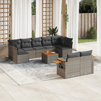 10-tlg. Garten-Sofagarnitur mit Kissen Grau Poly Rattan - Pazzar.ch