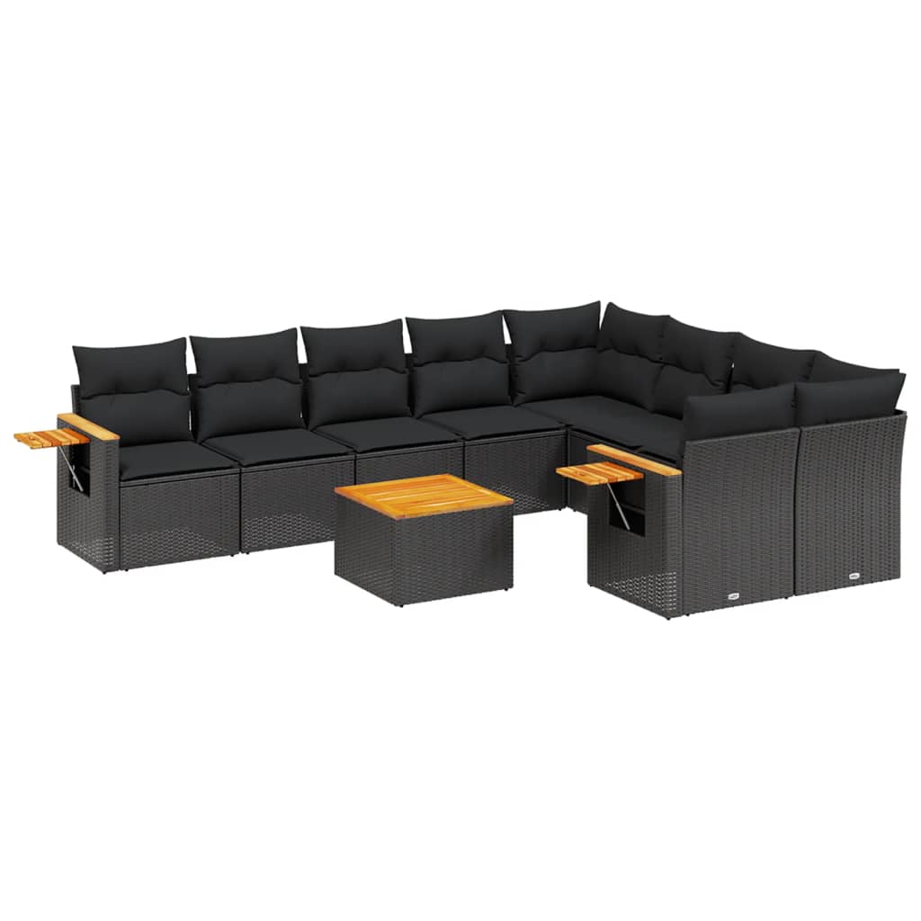 10-tlg. Garten-Sofagarnitur mit Kissen Schwarz Poly Rattan - Pazzar.ch