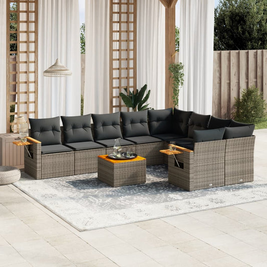 10-tlg. Garten-Sofagarnitur mit Kissen Grau Poly Rattan - Pazzar.ch