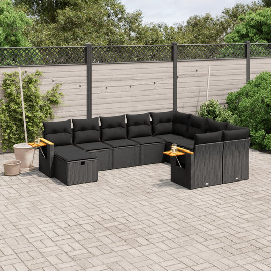 10-tlg. Garten-Sofagarnitur mit Kissen Schwarz Poly Rattan - Pazzar.ch