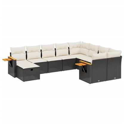 10-tlg. Garten-Sofagarnitur mit Kissen Schwarz Poly Rattan - Pazzar.ch