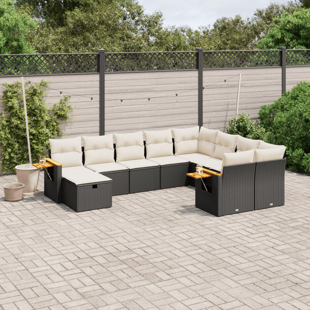 10-tlg. Garten-Sofagarnitur mit Kissen Schwarz Poly Rattan - Pazzar.ch