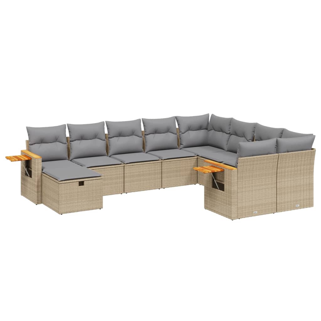 10-tlg. Garten-Sofagarnitur mit Kissen Beige Poly Rattan - Pazzar.ch