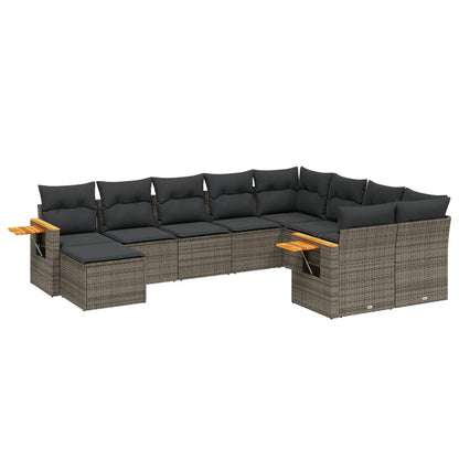 10-tlg. Garten-Sofagarnitur mit Kissen Grau Poly Rattan - Pazzar.ch