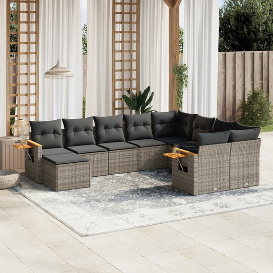 10-tlg. Garten-Sofagarnitur mit Kissen Grau Poly Rattan - Pazzar.ch