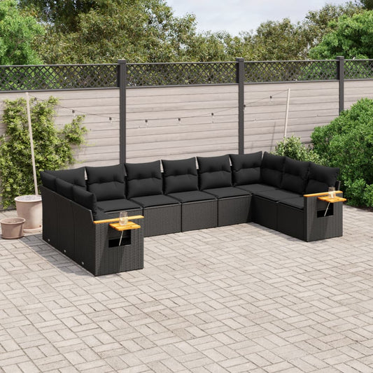 10-tlg. Garten-Sofagarnitur mit Kissen Schwarz Poly Rattan - Pazzar.ch