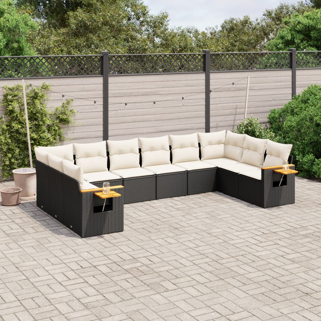 10-tlg. Garten-Sofagarnitur mit Kissen Schwarz Poly Rattan - Pazzar.ch