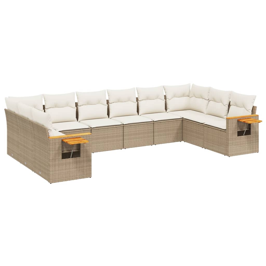 10-tlg. Garten-Sofagarnitur mit Kissen Beige Poly Rattan - Pazzar.ch